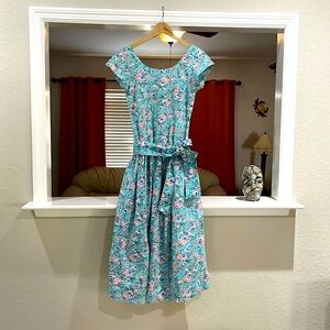 Cottagecore Boho Vintage 90s Long Midi Blue Floral Cotton Dress Size S Pockets